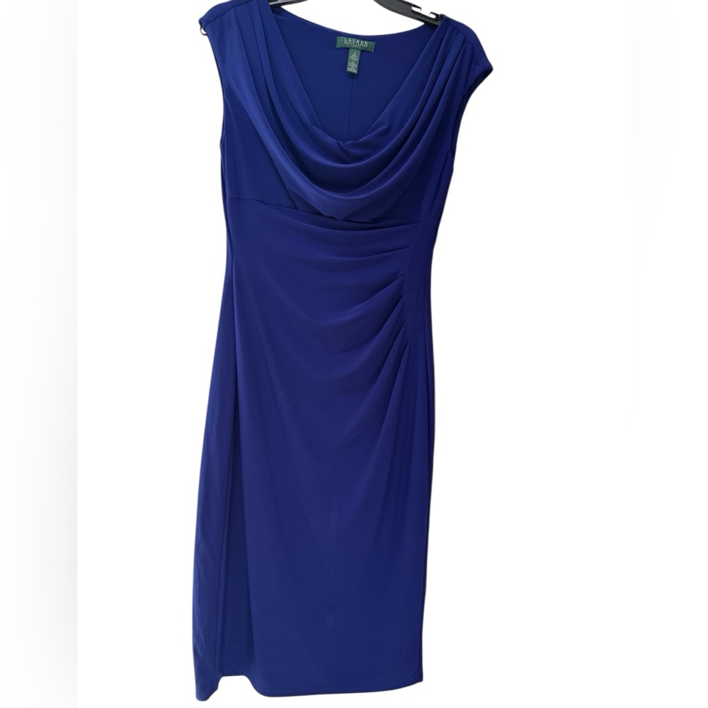 Ralph Lauren Purple Ruched Sheath Dress Cowl Neck